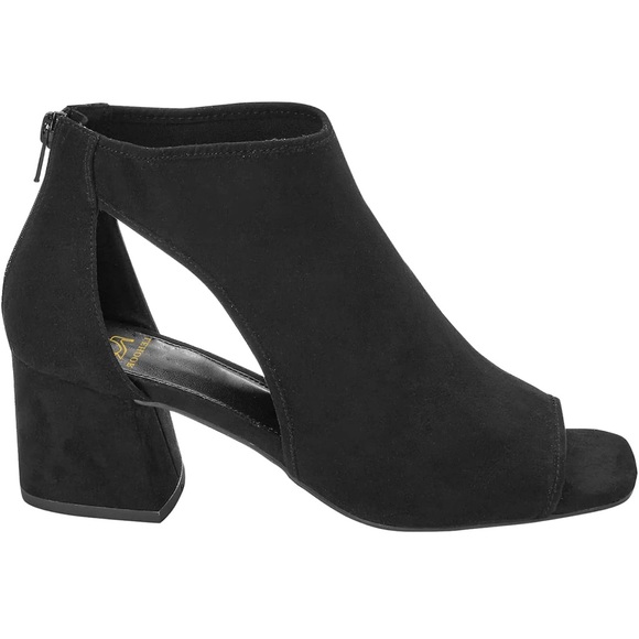 Chunky High Heel Booties Suede Open Toe Side Cut-Out Ankle Back Zipper 2” Block - Picture 4 of 10